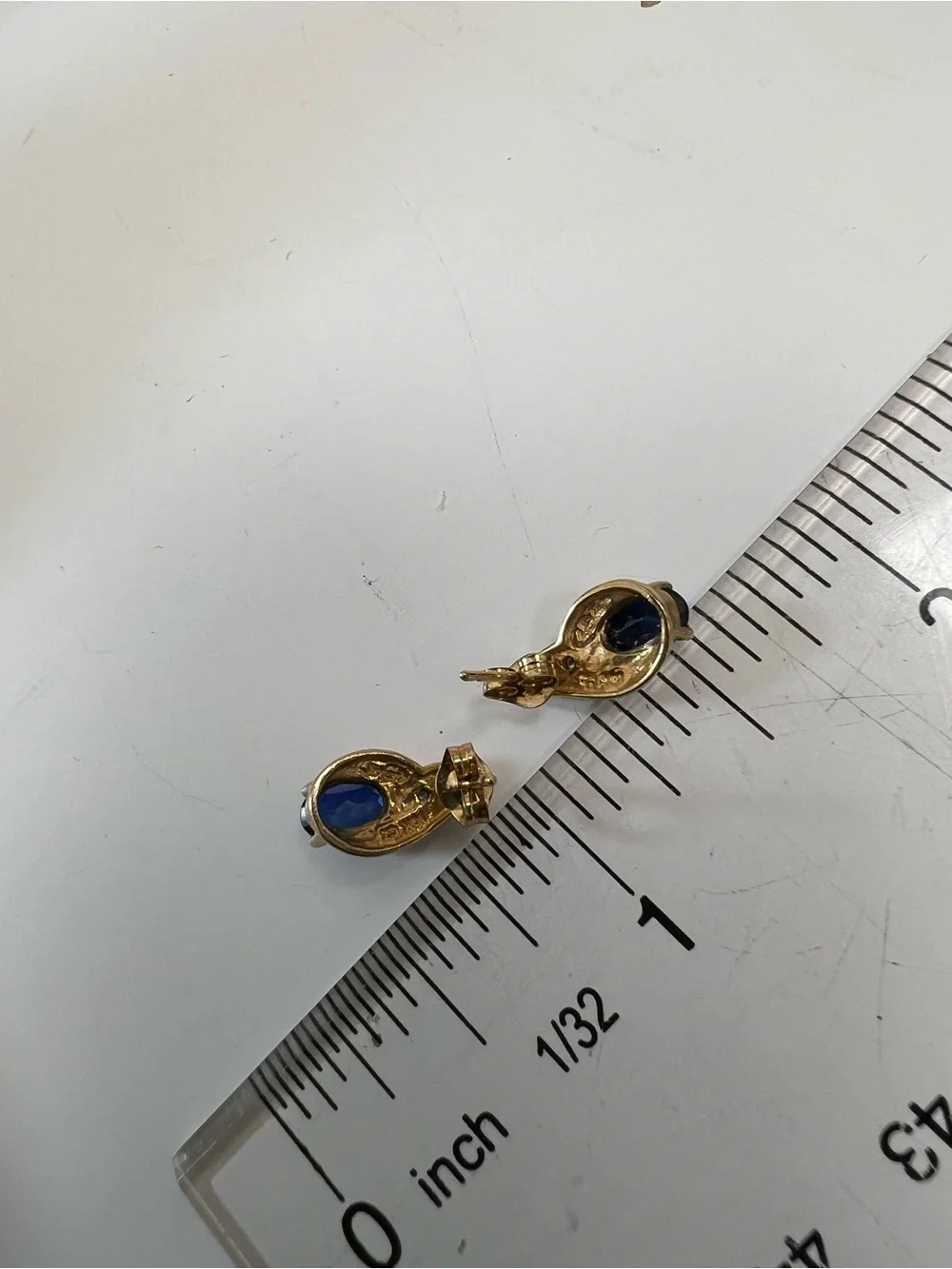 10K Gold Blue Sapphire Oval Stud Earrings with CZ Accent